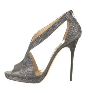 Jimmy Choo Sandals VISION Metallic Grey Crossover Sandals Size 38.5